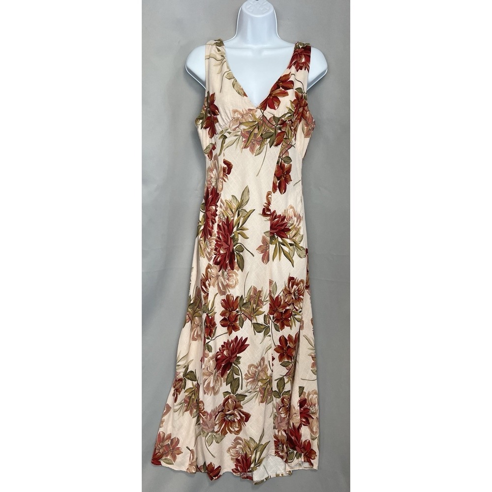 Paper Heart Floral Midi Dress Sleeveless V Neck Rayon Linen Size Large
